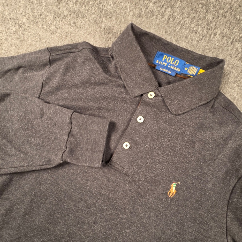 Polo Ralph Lauren Long Sleeve Polo Shirt Mens Medium Charcoal Gray Heather